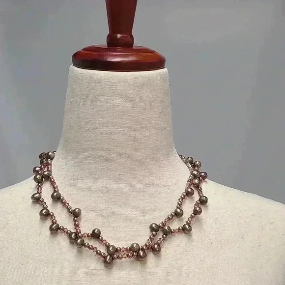 Vintage pearl crystal beads beaded necklace - Picture 1 of 11